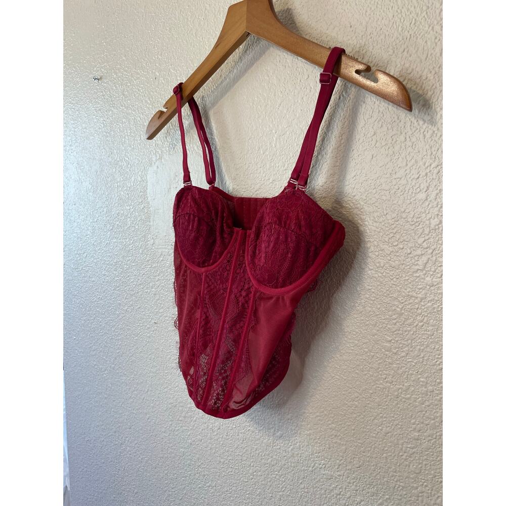 Faded Rose Sexy Romantic Deep Red Lace Classic Ribbed Corset Bustier Top Small - Picture 3 of 9